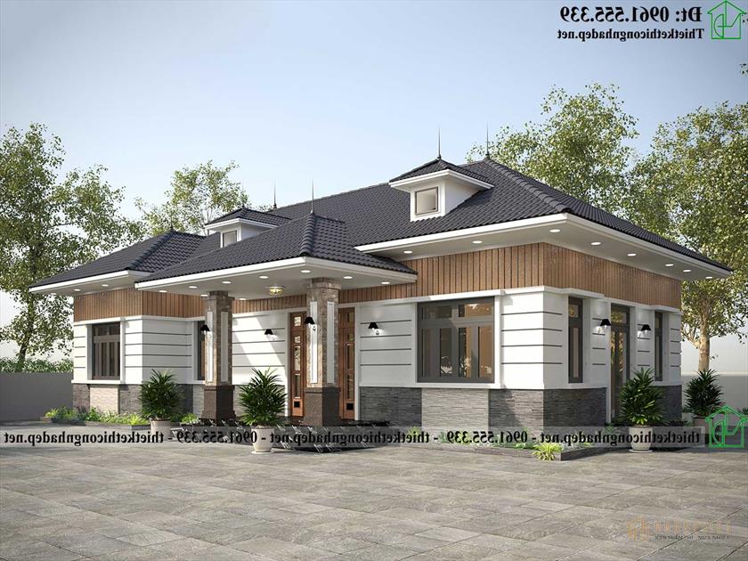 Mẫu nhà 1 tầng 3 phòng ngủ 1 phòng thờ 15x9m NDBT1T130