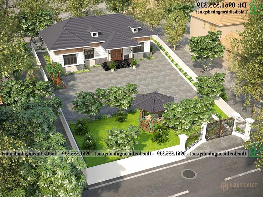 Phối cảnh tổng thể nhà 1 tầng mái nhật đẹp NDBT1T130