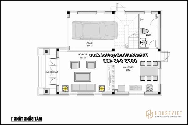 Mặt bằng nhà phố 8x10 từ 1 đến 4