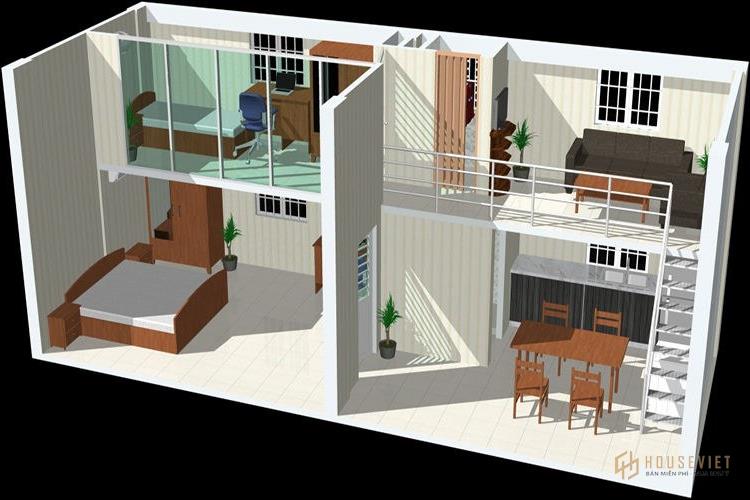 Mẫu nhà cấp 4 5x12m có gác lửng