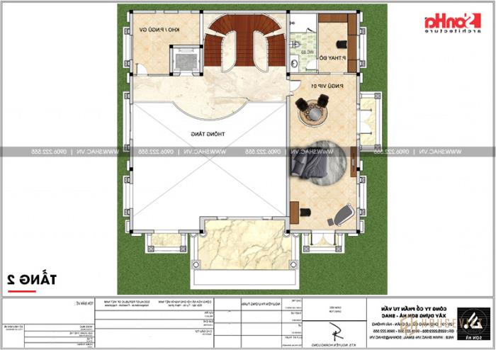 Bản vẽ mặt bằng tầng 2 biệt thự lâu đài Pháp 2 mặt tiền tại Lạng Sơn 
