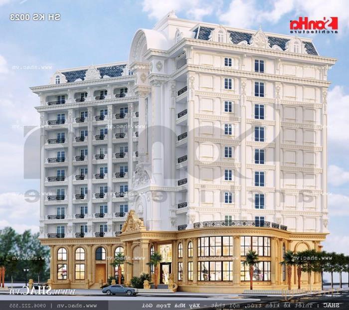 Khách sạn có mặt tiền được thiết kế đẹp Khách sạn có mặt tiền được thiết kế đẹp sh ks 0023