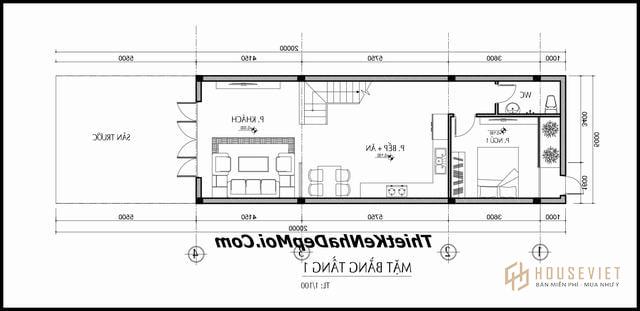 Bản vẽ nhà 1 trệt 1 lầu 5x14m