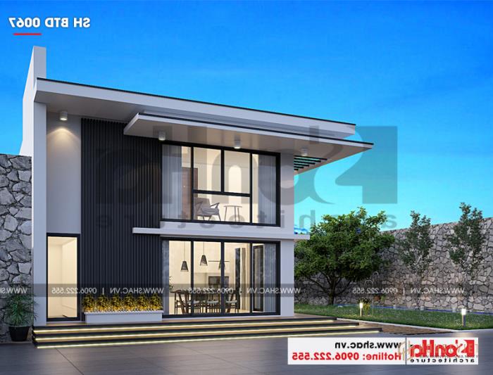 Biệt thự mini 2 tầng hiện đại diện tích 8x8m tại Hải Phòng - SH BTD 0067 16 Kiến trúc mặt tiền đẹp của biệt thự mini phong cách hiện đại