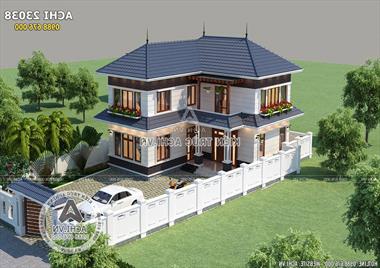 Mẫu biệt thự mái thái 2 tầng hình chữ L tại Vĩnh Phúc - Mã số: ACHI 23038