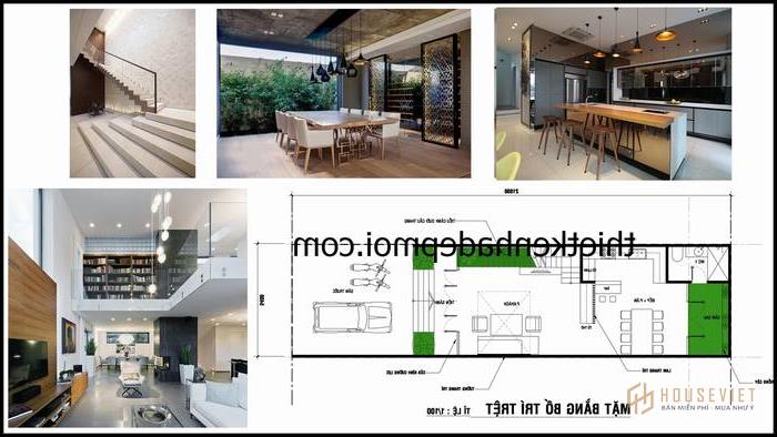 Mặt bằng nội thất tầng trệt mẫu nhà ống lệch tầng hiện đại mặt tiền 5m
