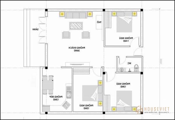 Nhà 3 phòng ngủ mái bằng cấp 4