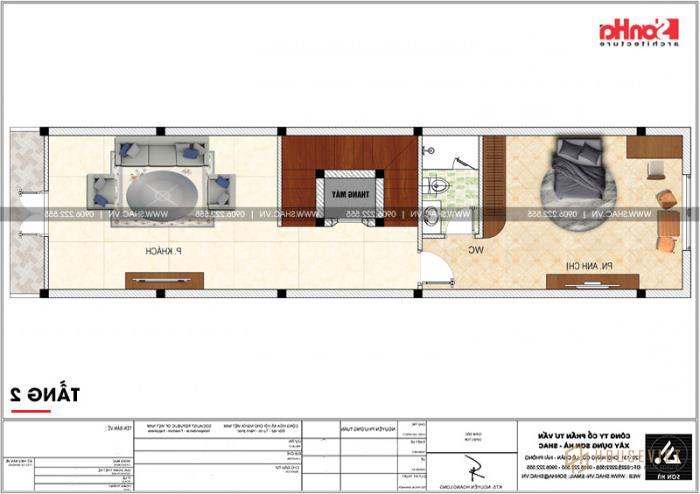 Thiết kế nhà phố kiểu Pháp 4,5x18m kết hợp kinh doanh tại Hải Phòng - SH NOP 0171 16 Mặt bằng công năng tầng 2 nhà ống kiến trúc Pháp kết hợp kinh doanh tại Hải Phòng
