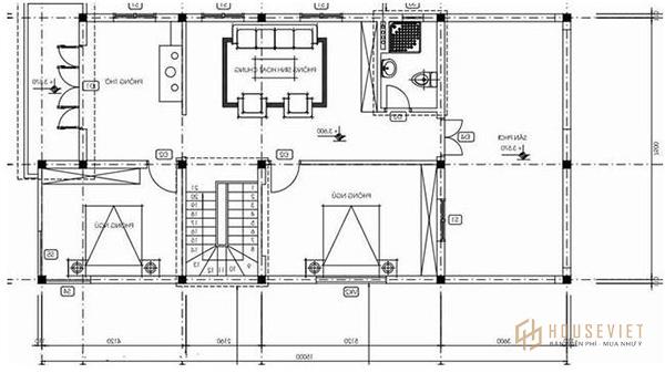 Bản vẽ thiết kế nhà 2 tầng 4 phòng ngủ tầng 2