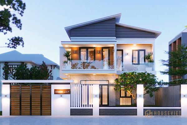 Mẫu nhà 2 tầng 100m2 màu nâu sang trọng.