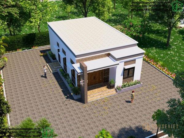Phối cảnh tổng thể mẫu nhà cấp 4 mái bằng 3 phòng ngủ NDNC476