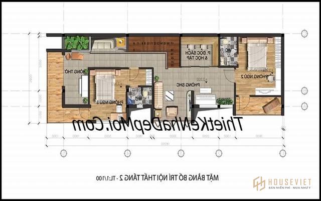 Mặt bằng tầng 2 nhà 2 tầng 2 mặt tiền