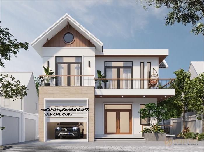 Mẫu biệt thự 2 tầng 5 phòng ngủ mái thái 