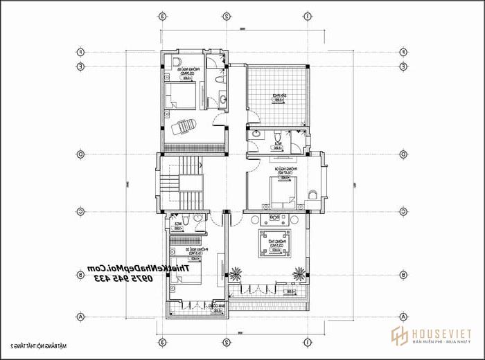 Mẫu thiết kế nhà 2 tầng 5 phòng ngủ mái thái 