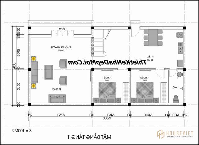 Bản vẽ nhà cấp 4 5 phòng ngủ
