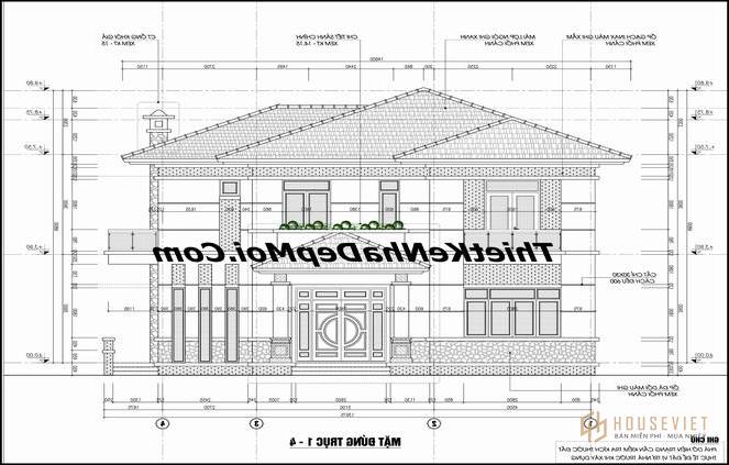 Thiet ke nha thiet ke biet thu 2 tang 150m2 va 5 phong.