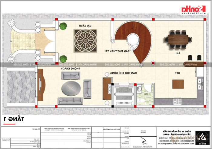 Mặt bằng công năng tầng 1 biệt thự cổ điển 5 tầng tại Bắc Ninh 