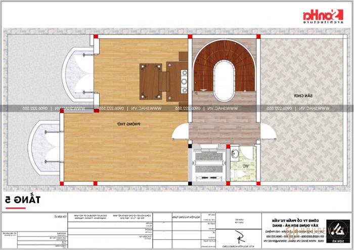 Mặt bằng công năng tầng 5 nhà ống bán biệt thự 5 tầng cổ điển tại Bắc Ninh