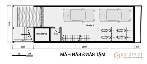 Bản vẽ nhà có tầng hầm được phân chia khoa học, cụ thể tạo nên không gian sống hiện đại, tiện nghi