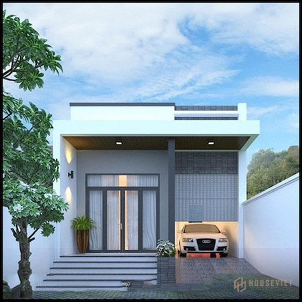 Những đường nét cá tính kết hợp với gam màu trung tính tạo nên mẫu nhà 1 tầng bán hầm