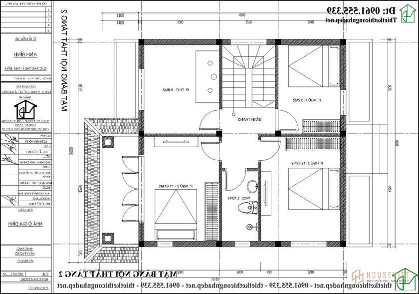Phương án mặt bằng nội thất tầng 2 Mẫu nhà 2 tầng nông thôn giá 500 triệu NDBT2T117