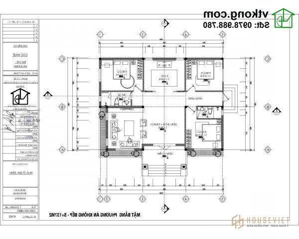 Bản vẽ mặt bằng nhà vườn 1 tầng 10x13m