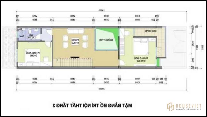 Mặt bằng công năng Tầng 2 mẫu nhà 1 trệt 1 lầu 5x20 mái thái