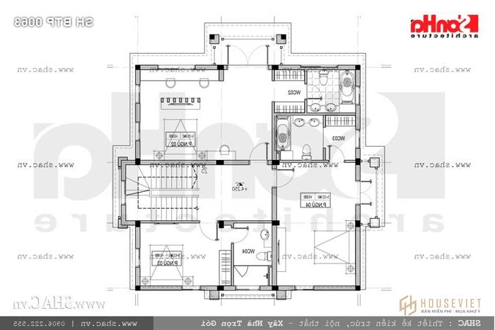 Mặt bằng tầng 2 biệt thự sh btp 0063