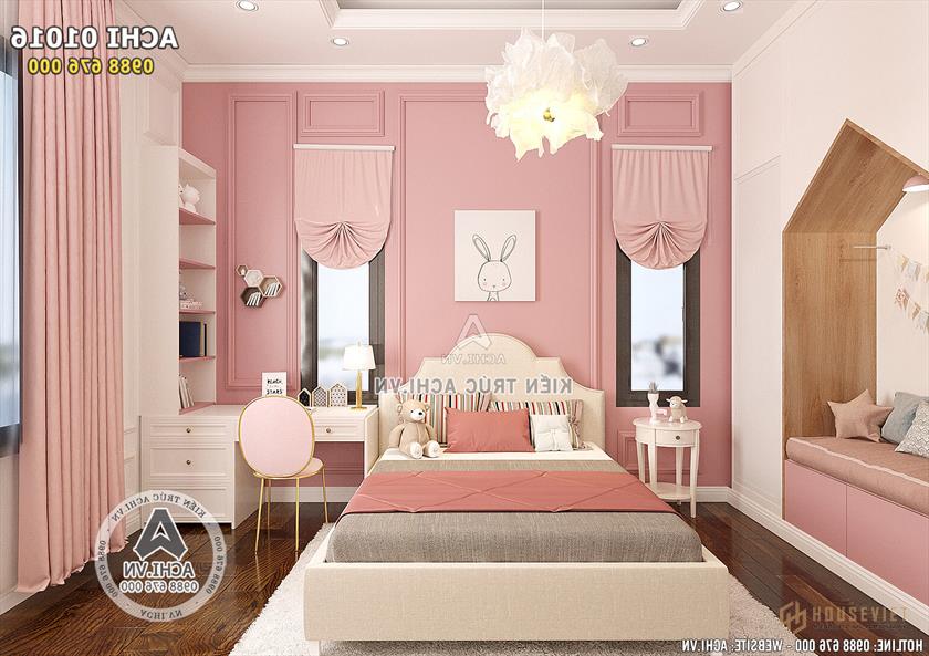 Hình ảnh: Mẫu thiết kế nội thất phòng ngủ con gái toàn màu hồng - ACHI 01016