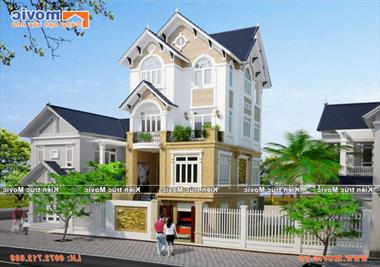 Mẫu nhà 4 tầng tân cổ điển mái thái đẹp sang trọng - BT1703