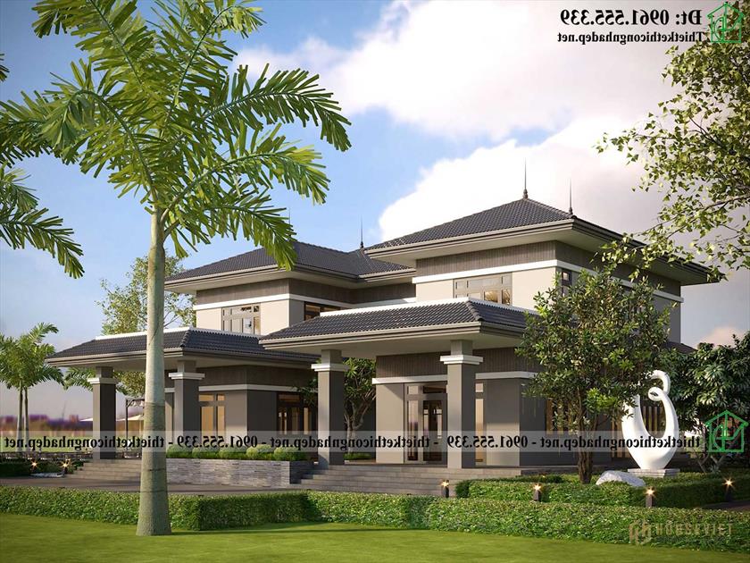 Mẫu biệt thự 2 tầng mái thái 400m2 NDBT2T132
