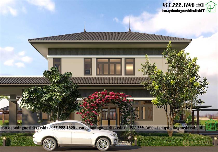 Phối cảnh mặt bằng mẫu biệt thự 2 tầng 400m2 mái Nhật hiện đại NDBT2T132