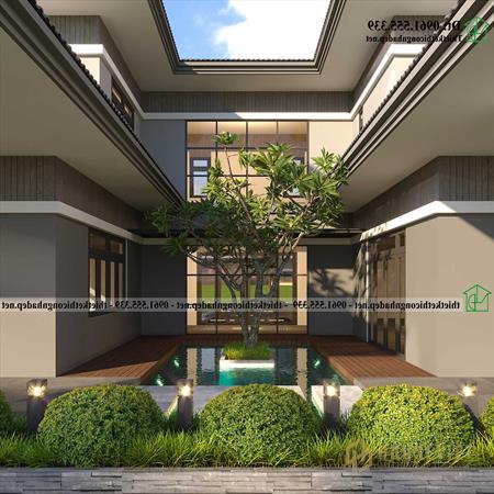 Hồ bơi thiết kế sân vườn biệt thự 2 tầng hiện đại 400m2 NDBT2T132