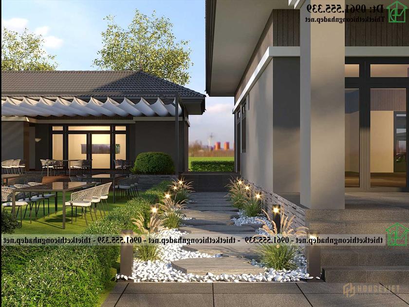 Sân vườn mẫu thiết kế biệt thự 2 tầng 400m2 NDBT2T132