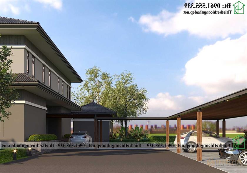 Bãi đậu xe thiết kế biệt thự 2 tầng 400m2 NDBT2T132