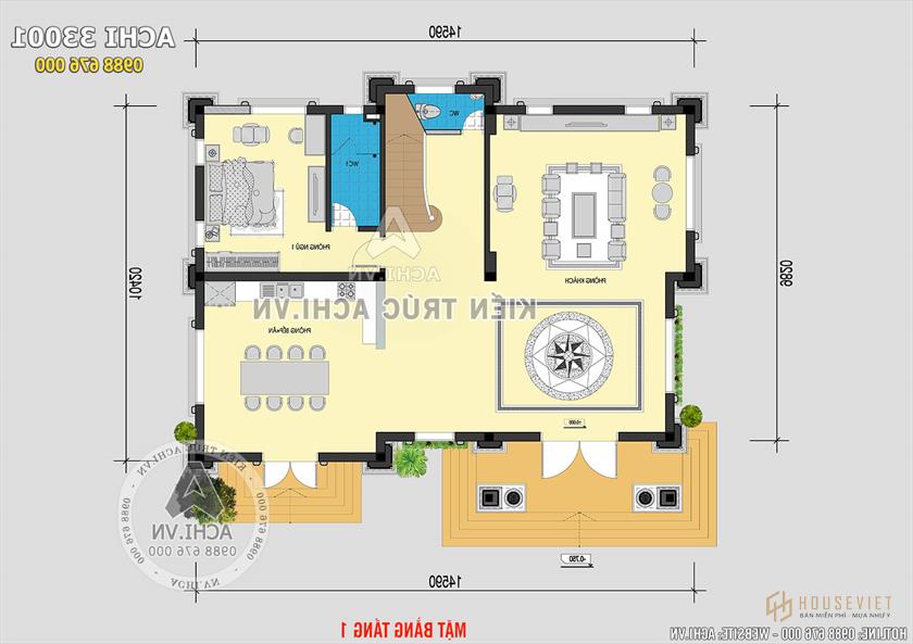 Mặt bằng tầng 1 của mẫu thiết kế nhà 3 tầng kiến ​​trúc pháp