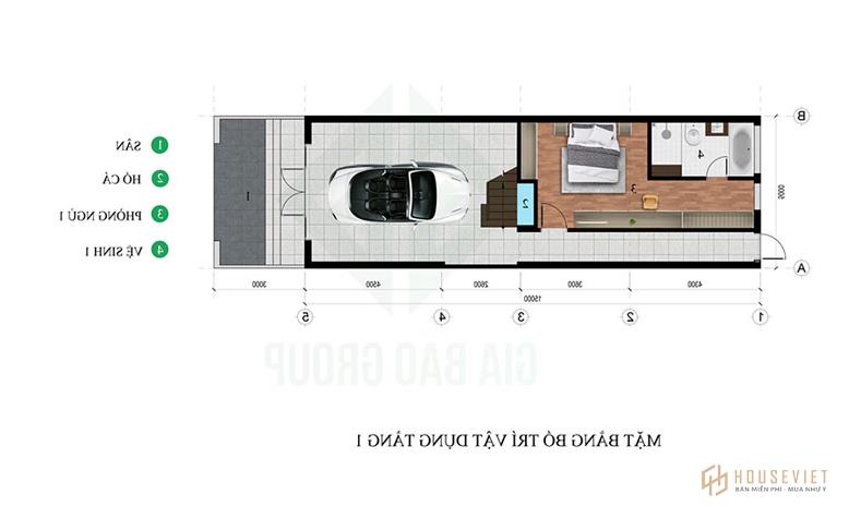 Bản vẽ mặt bằng tầng 1 nhà phố 3 tầng hiện đại