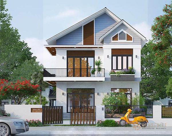 Mẫu nhà 2 tầng 1 tum mái thái.