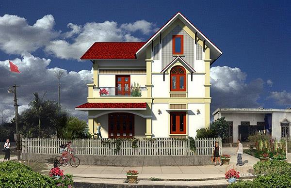 Mẫu nhà 2 tầng mái thái mặt tiền 800 triệu
