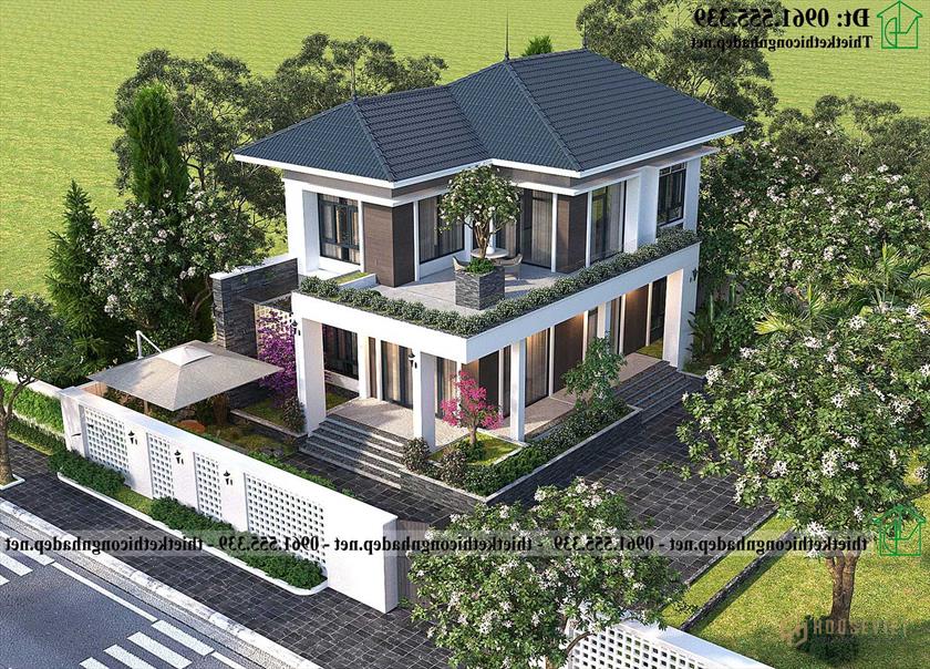Phối cảnh tổng thể của mẫu biệt thự 2 tầng mái Nhật đẹp NDBT2T133