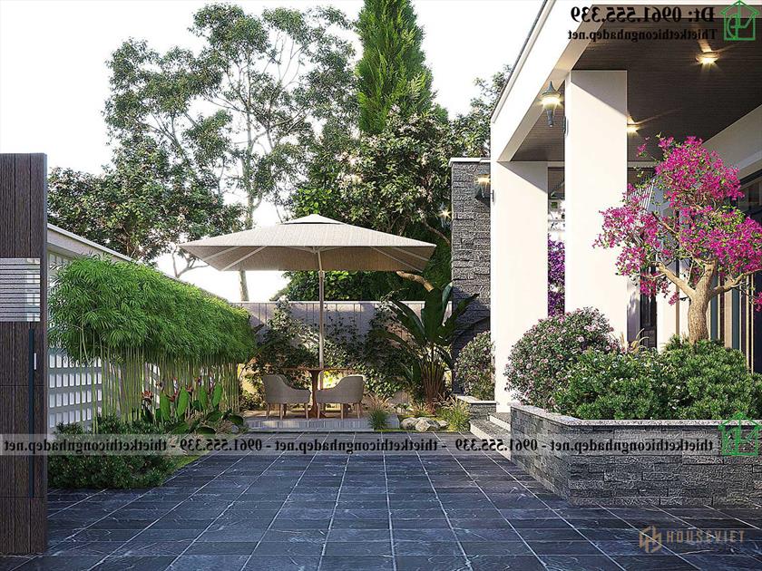 Sân vườn mẫu thiết kế biệt thự 2 tầng mái Nhật NDBT2T133