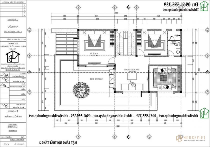     Phương án nội thất tầng 2 mẫu biệt thự 2 tầng mái Nhật 8x16m tại Nam Định NDBT2T133 