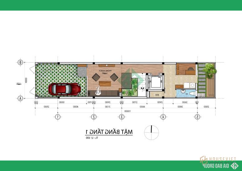 Mặt bằng tầng 1 mẫu thiết kế nhà phố 4 tầng Mặt bằng công năng nhà phố 4 tầng hiện đại