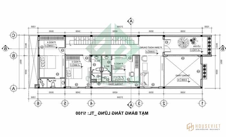 Mặt bằng tầng lửng của mẫu biệt thự mini 2 tầng