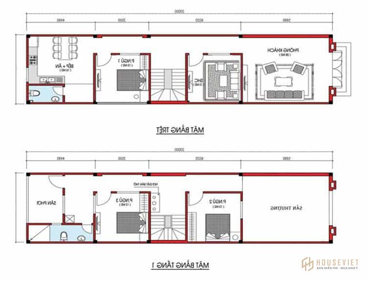 Nhà ống 2 tầng mái thái có giếng trời