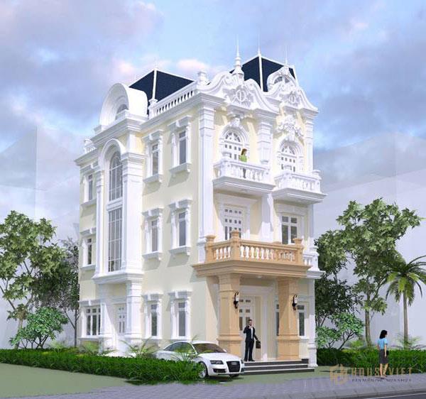 Mẫu nhà phố tân cổ điển có mặt tiền ấn tượng và cách phối màu tinh tế.  Thiết kế họa tiết ấn tượng, tạo sức hút ngay từ cái nhìn đầu tiên