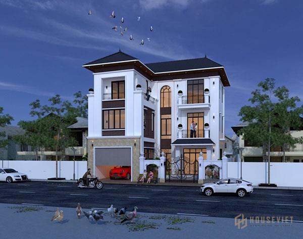 Nhà mái thái với mái thái xanh đen kết hợp sơn trắng ngoại thất