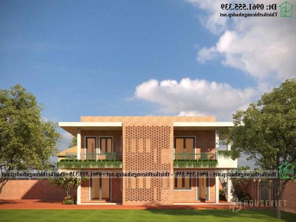 Mặt bên mẫu thiết kế biệt thự 2 tầng mái bằng đẹp NDBT2T134
