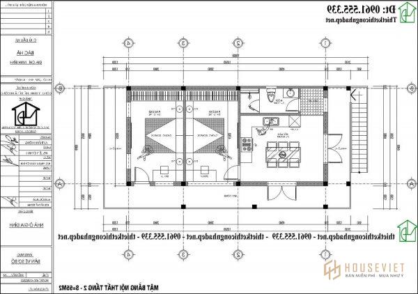     Phương án nội thất tầng 2 biệt thự 2 tầng mái bằng 5x10m tại Ninh Bình NDBT2T134  