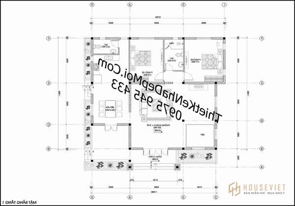 Mặt bằng thiết kế nhà 1 tầng 120m2 